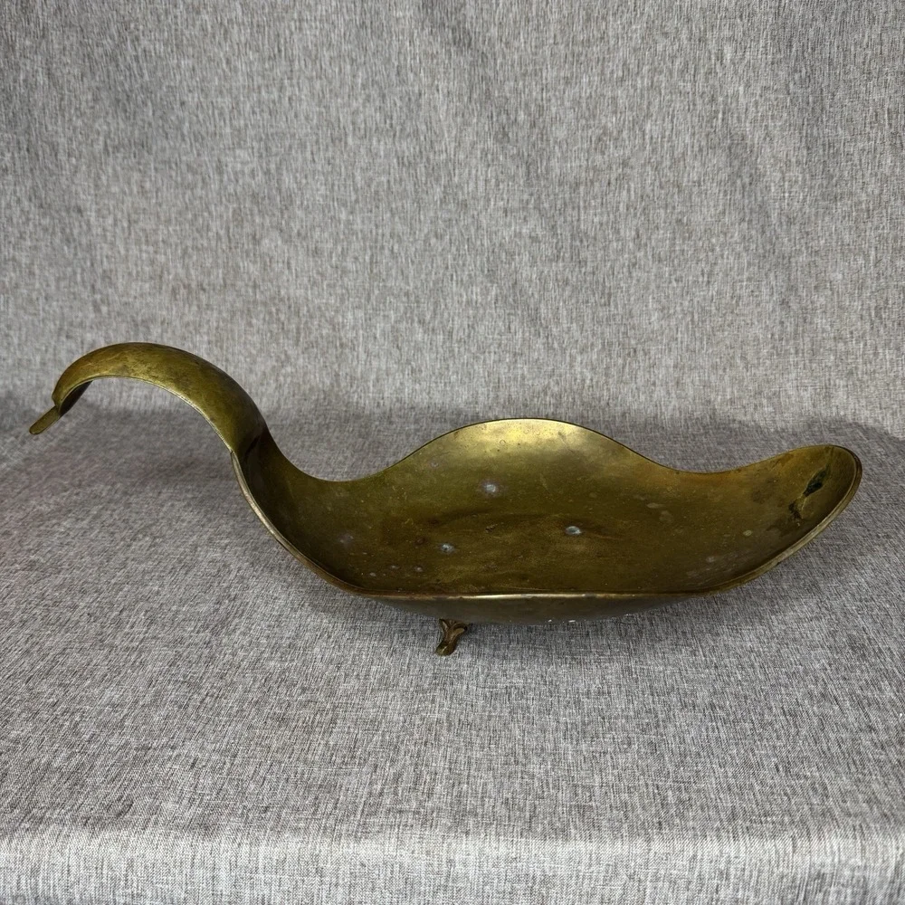 Vintage Brass Swan Duck Swan Trinket Tray Dish Bowl Patina